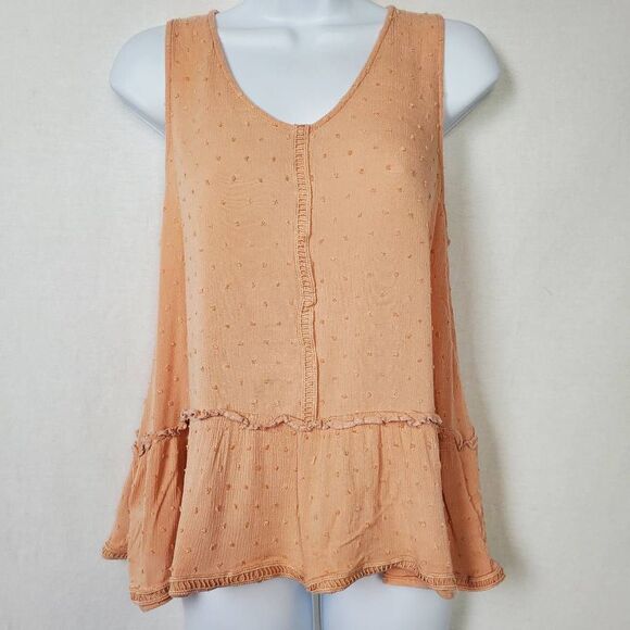 Staccato Peach Swiss Dot Sleeveless Ruffle Hem Tank M - Picture 1 of 6